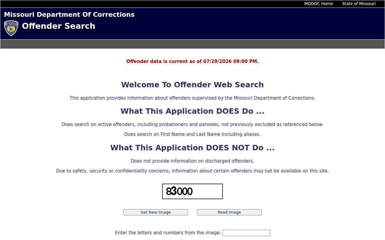 Missouri DOC search for Stoddard County criminal custody records