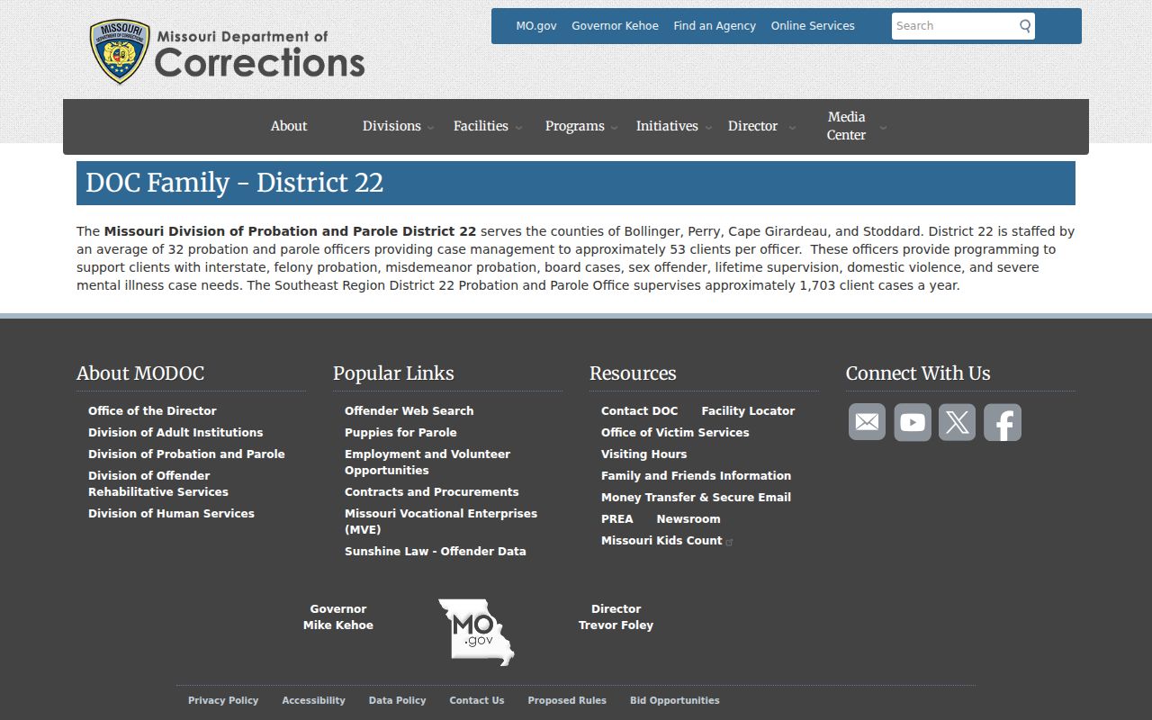 District 22 Stoddard County probation and parole record information