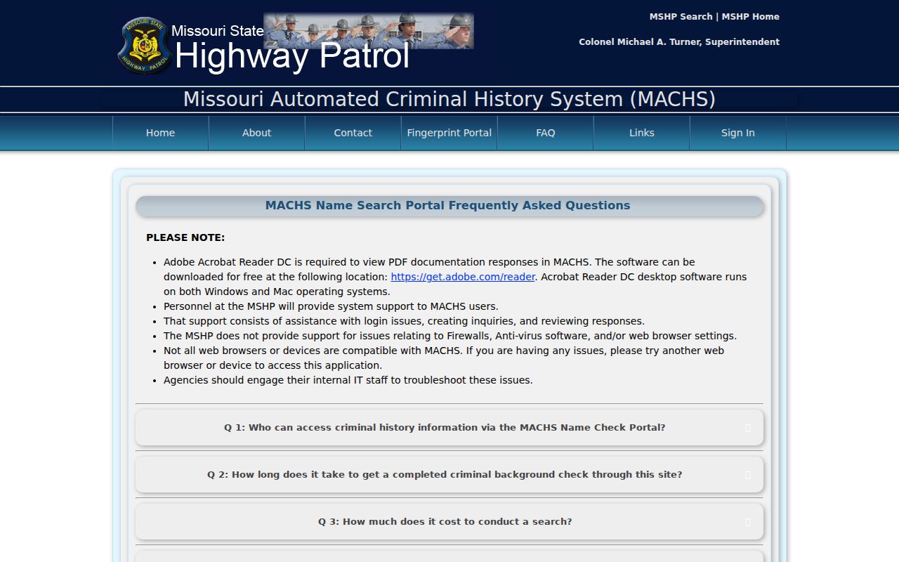 MACHS guidance for a Stoddard County arrest record search