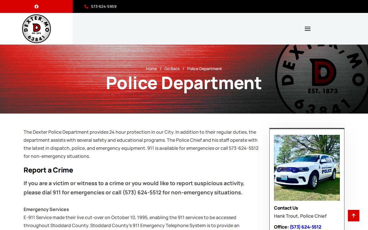 Dexter Police Department criminal record and report information in Stoddard County