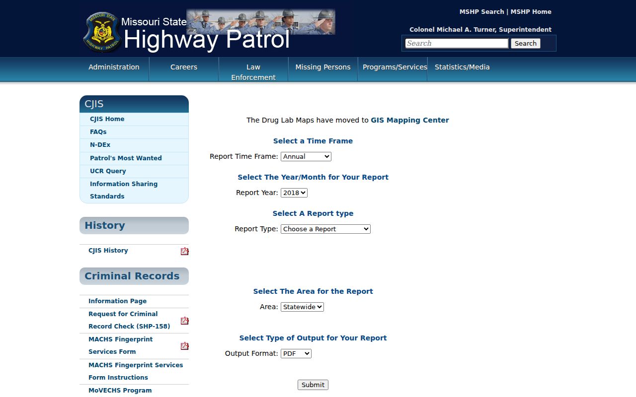 Missouri UCR query for Dexter Police criminal and arrest records in Stoddard County
